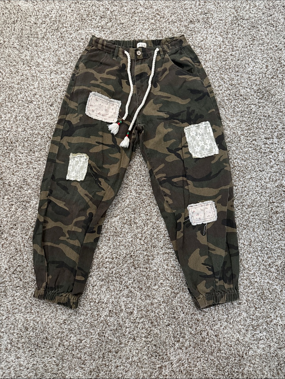 POL Camo Jogger Pants with Patch Details - Green